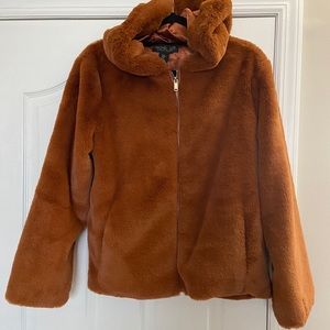 Rachel Zoe Faux Fur Hooded Coat in Rust
